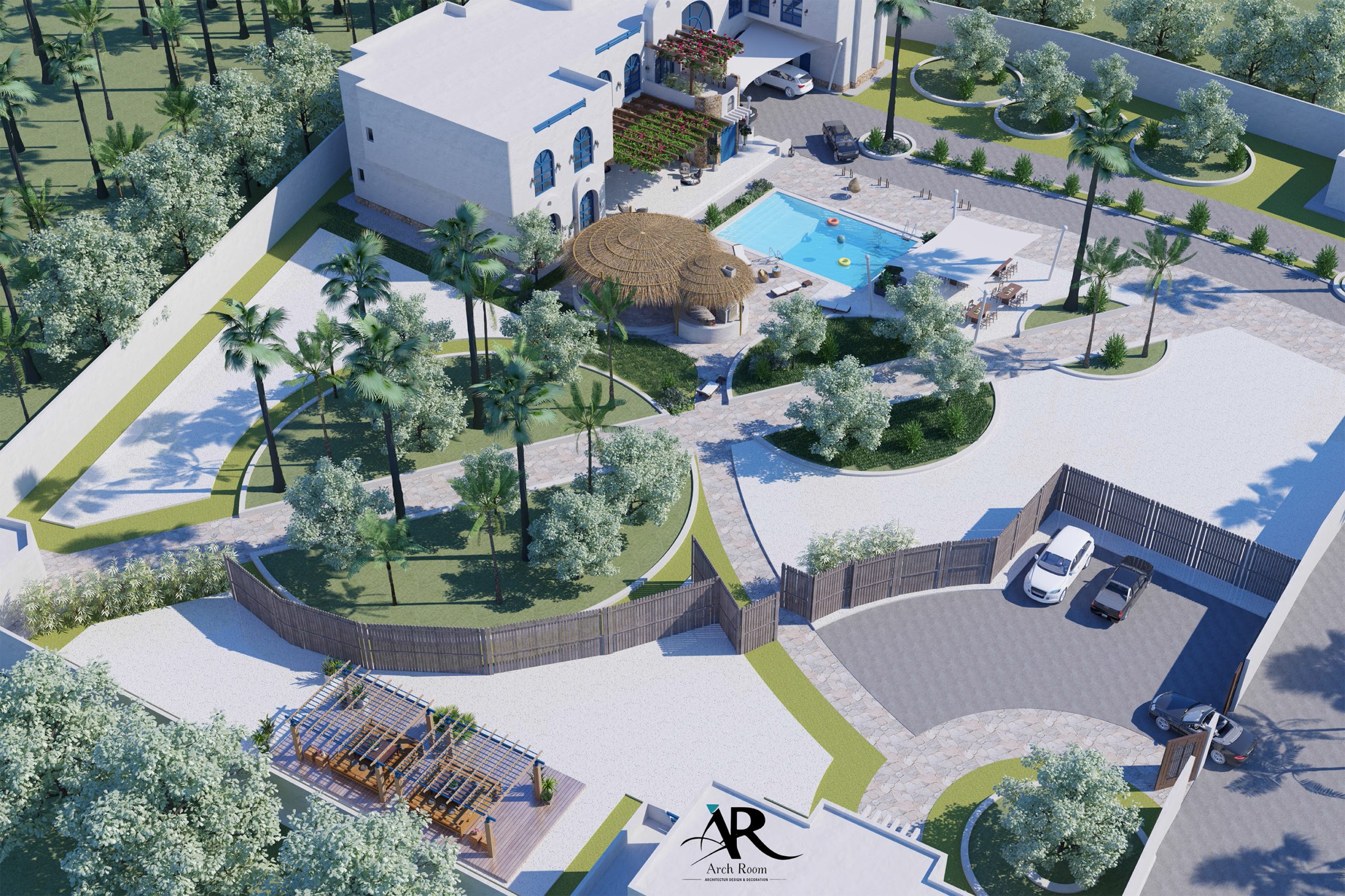 لاند سكيب فيلا سكنية طراز يوناني